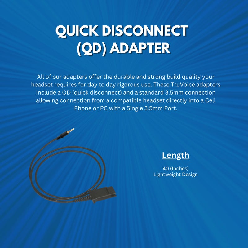 TruVoice 3.5mm to QD Adapter Cable - Compatible with Plantronics, Poly and TruVoice Quick Disconnect (QD) Headsets and Works with All PC and Cell Phones That Have a 3.5mm Port - Image 4